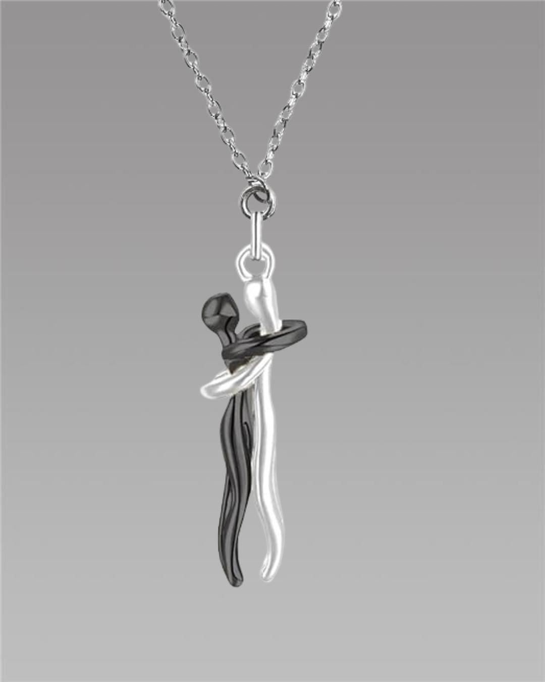 Silver and Black Hug Couple Chain Pendant 🖤🤍