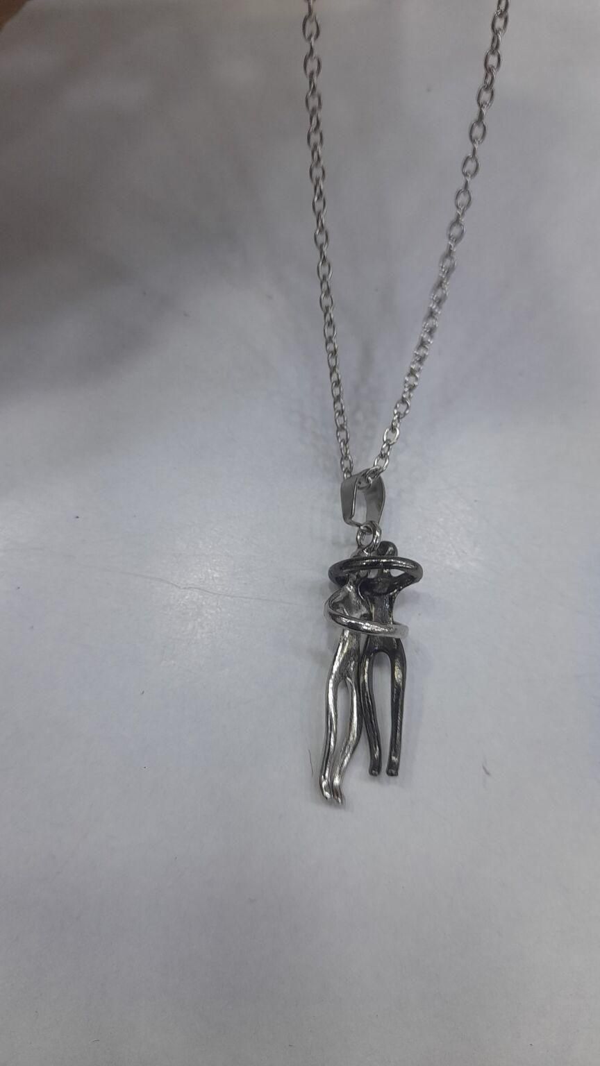 Silver and Black Hug Couple Chain Pendant 🖤🤍