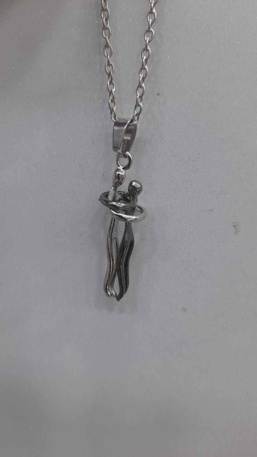 Silver and Black Hug Couple Chain Pendant 🖤🤍