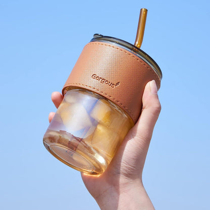 Over Twice Glass Water Bottle with Straw
