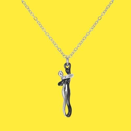 Silver and Black Hug Couple Chain Pendant 🖤🤍