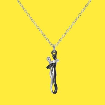 Silver and Black Hug Couple Chain Pendant 🖤🤍