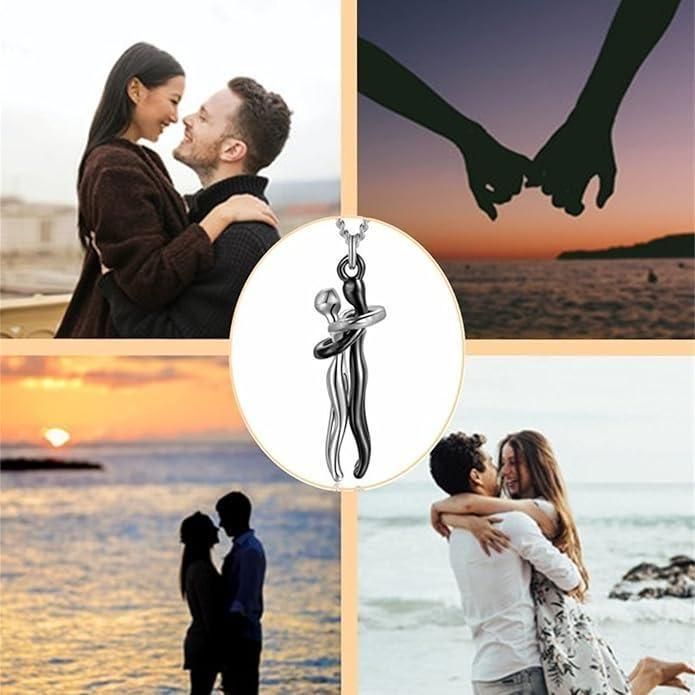 Silver and Black Hug Couple Chain Pendant 🖤🤍